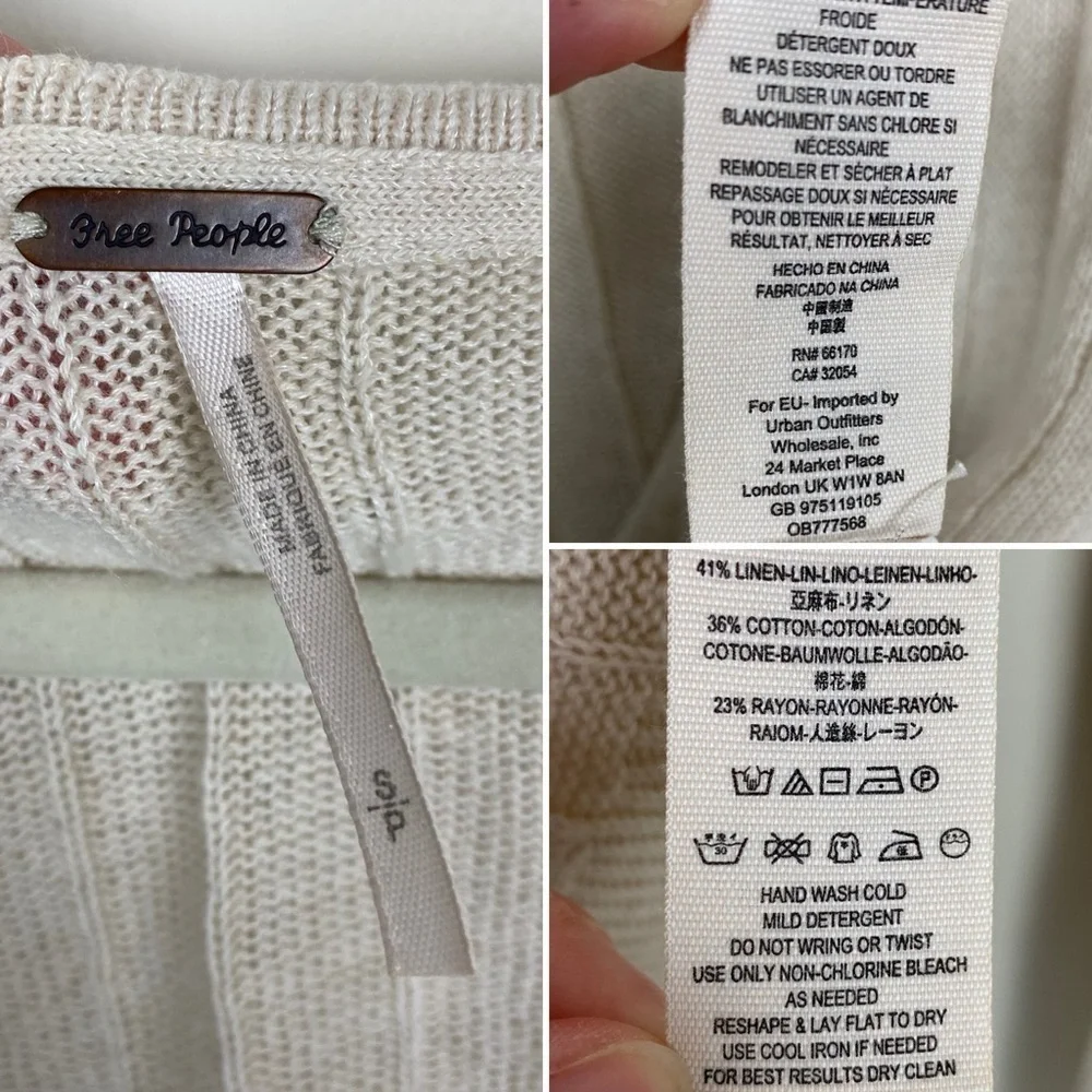 Free People Got Me Twisted Sweater Beige Sz S Front Knot Linen Blend Long Sleeve